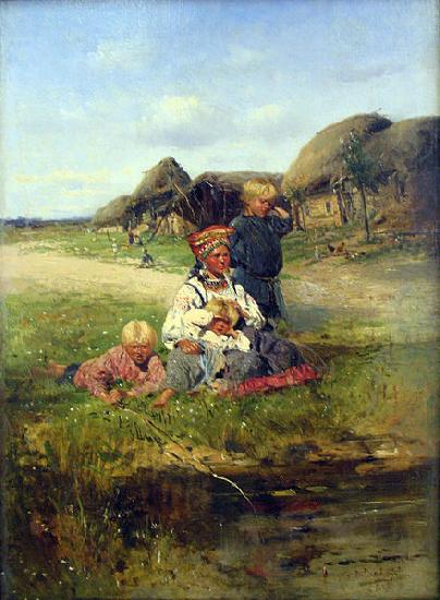 Vladimir Makovsky Maid with children oil painting picture